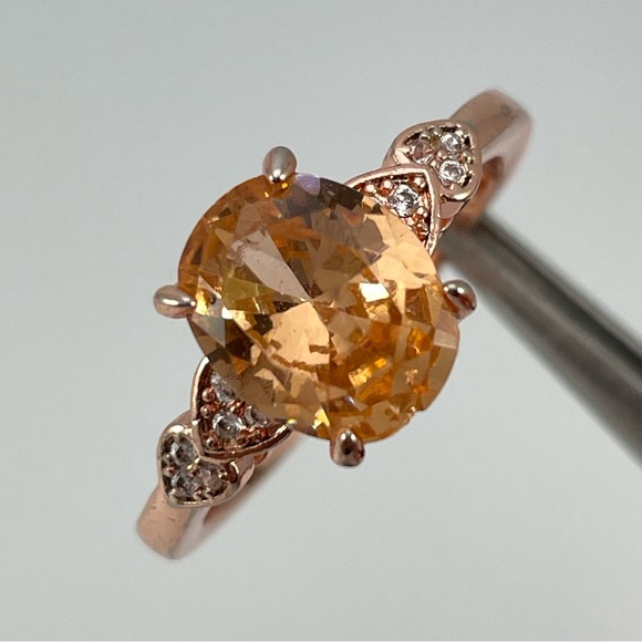 Rose Gold Ring with Oval Citrine & Diamond Accents – Elegant Sparkle - Picture 1 of 5